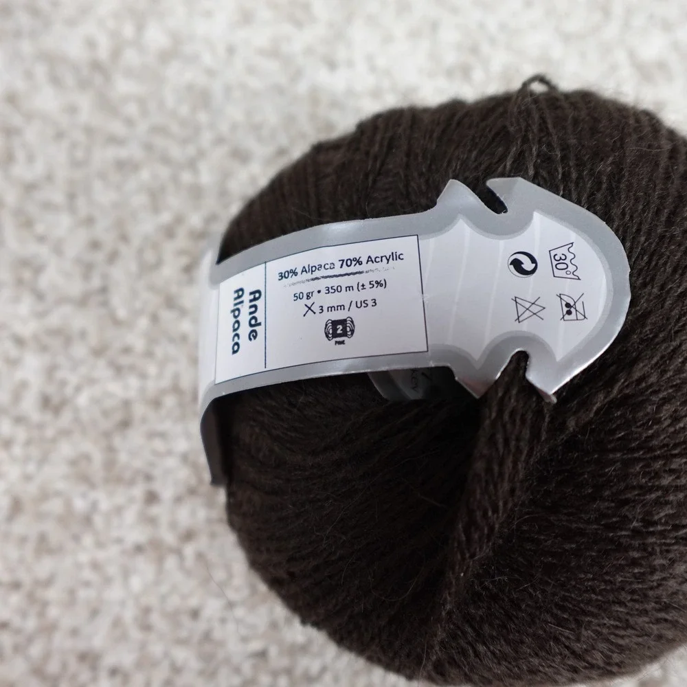 Ice Yarns Ande Alpaca Dark Brown Fine Yarn 50g 350m 30% Alpaca 70% Acrylic